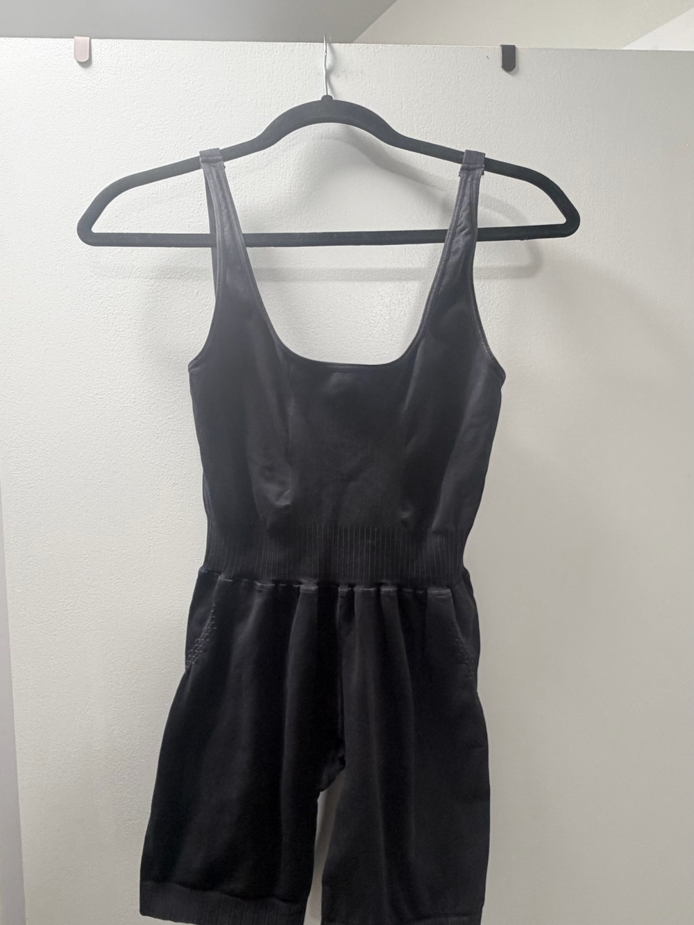 FP Movement by Free People Black Ribbed Logo Tank Bodysuit
